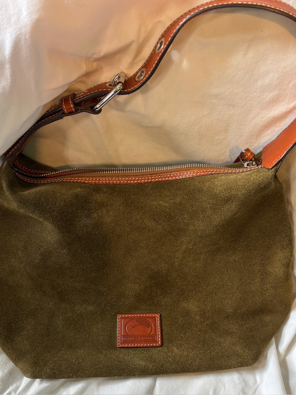 Dooney & Burke olive suede bag- excellent condition !